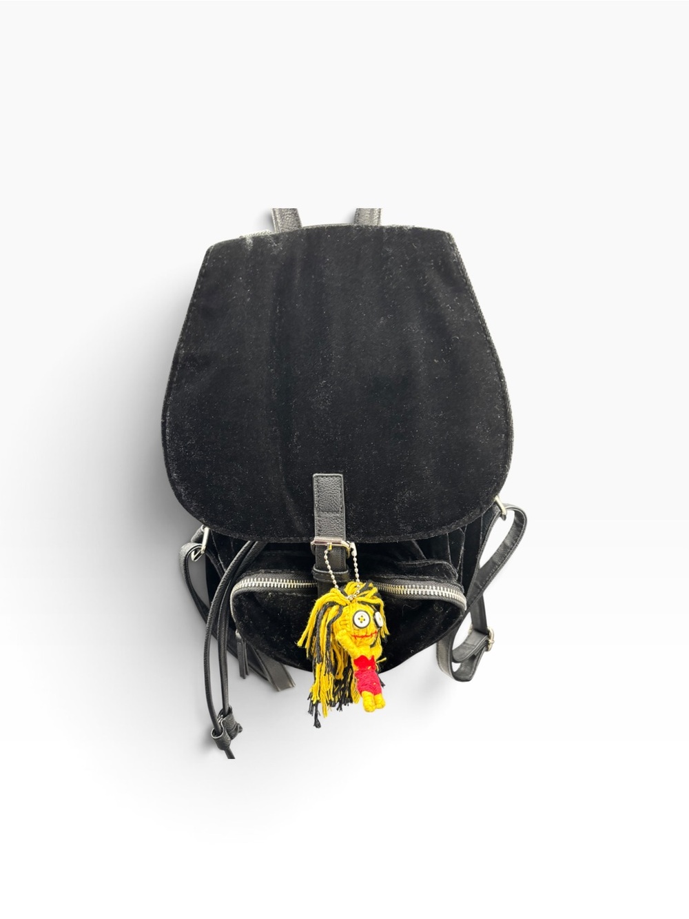 Black Velvet Backpack with Zumbies “Untalented Talia” Lucky Juju Doll Charm - Picture 7 of 8